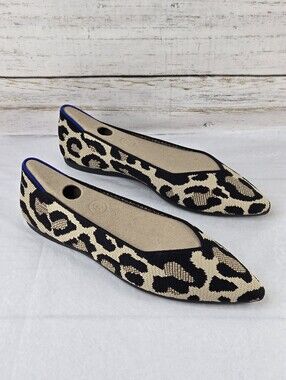 Rothy's Ballet Flats Pointed Toe Desert Cat Leopard Print Knit Women's Size 8